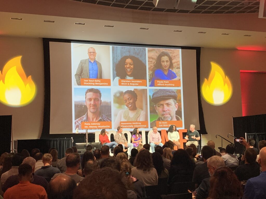 Closing panel at EconoMe included personal finance trailblazers (from left to right): Naseema McElroy, Pete Adeney, Paula Pant, Joel Saul-Sehy, Kiersten Saunders, and JD Roth. 